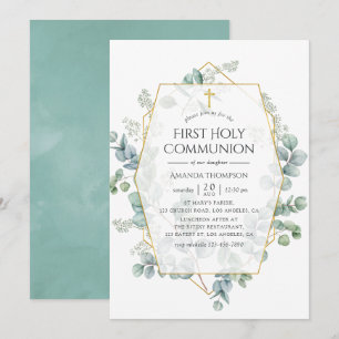 Aquarell-Eukalyptus-Geometrie-First-Communion Einladung