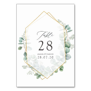 Aquarell-Eukalyptus-Geometrische-Hochzeit Tischnummer