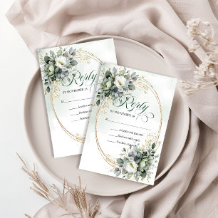 Aquarell Eukalyptus Grün Weiße Hochzeit RSVP Karte