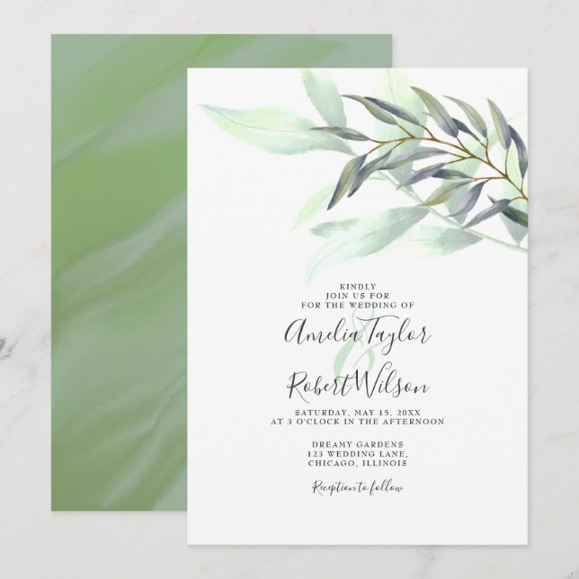 Aquarell Eukalyptus Grüne Einladung (Vorne/Hinten)