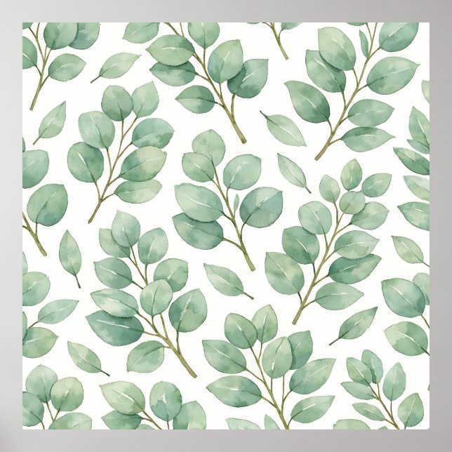 Aquarell-Eukalyptus-Grünmuster Poster (Vorne)