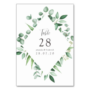 Aquarell-Eukalyptus-Grünzeug-Hochzeit Tischnummer