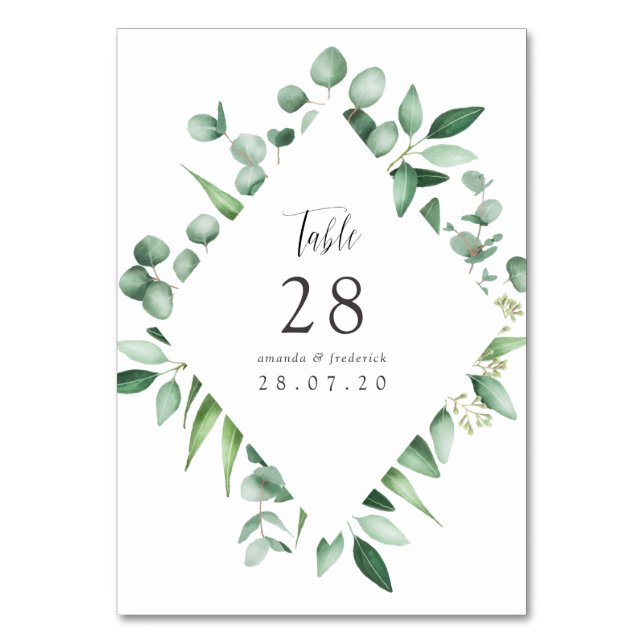 Aquarell-Eukalyptus-Grünzeug-Hochzeit Tischnummer (Vorderseite)
