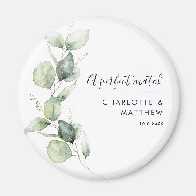 Aquarell-Eukalyptus-Grünzeug-Script-Hochzeit Magnet (Vorne)