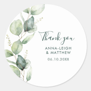 Aquarell-Eukalyptus-Hochzeit-Dankeschön-Geschenk Runder Aufkleber