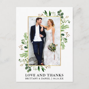Aquarell-Eukalyptus-Hochzeit Gold Dank Liebe Postkarte