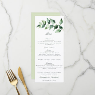 Aquarell-Eukalyptus-Hochzeit | Weiß Menükarte