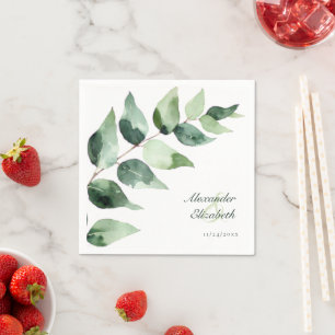 Aquarell-Eukalyptus-Hochzeit Weißes Papier Serviette