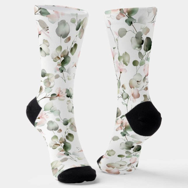 Aquarell-Eukalyptus-Muster Socken (Gewinkelt)
