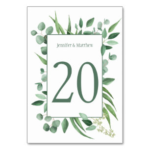 Aquarell-Eukalyptus-Neid-Tabellen-Karten Tischnummer