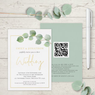 Aquarell-Eukalyptus-Rand-Hochzeit Gold Echt Folieneinladung