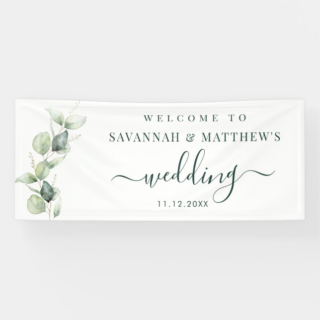 Aquarell-Eukalyptus-Script-Hochzeit Banner (Horizontal)