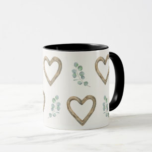 Aquarell-Eukalyptus und Holzherzen Tasse