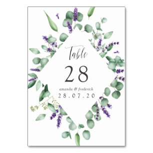Aquarell-Eukalyptus- und Lavendel-Grünzeug-Hochzei Tischnummer