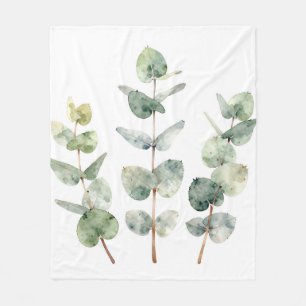 Aquarell-Eukalyptusblätter Botanik Fleecedecke