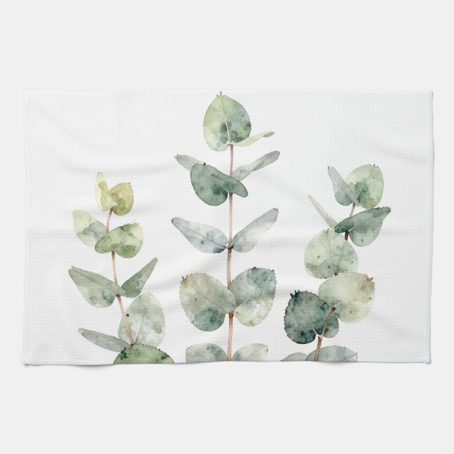 Aquarell-Eukalyptusblätter Botanik Geschirrtuch (Horizontal)