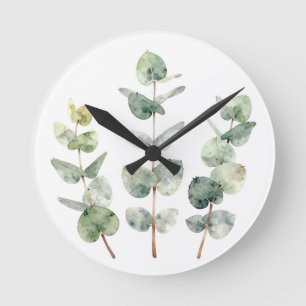 Aquarell-Eukalyptusblätter Botanik Runde Wanduhr