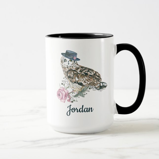 Aquarell-Eule | addieren Ihren Namen Tasse (Rechts)