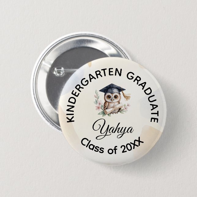 Aquarell-Eule-Vorschul-Kindergarten-Abschluss Button (Vorne & Hinten)