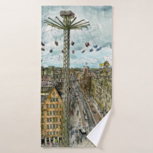 Aquarell-europäische Schwingen-Fahrt der Badehandtuch