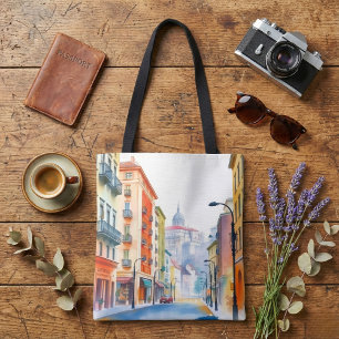 Aquarell Europäische Stadtstraße Tasche
