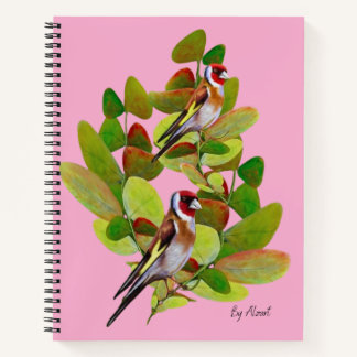 Aquarell Europäische Stieglitze Vögel und Herbstla Notizbuch