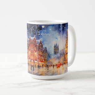 Aquarell Europäische Winter-Stadtlandschaft Weihna Kaffeetasse