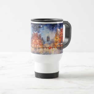Aquarell Europäische Winter-Stadtlandschaft Weihna Reisebecher