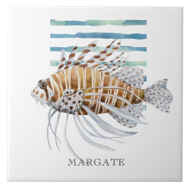 Aquarell Exotic FISH Beach Coasta MARGATE Fliese (Vorderseite)