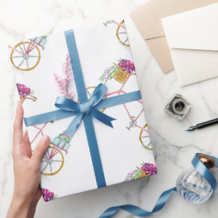 Aquarell Fahrrad liefert Kuchen und Blumen Geschenkpapier