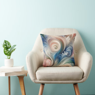 Aquarell-Fantasie-Blumenmuster in Pastellblau und Kissen