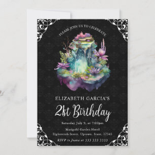 Aquarell-Fantasie-Fee-Brunnen 21. Geburtstag Einladung