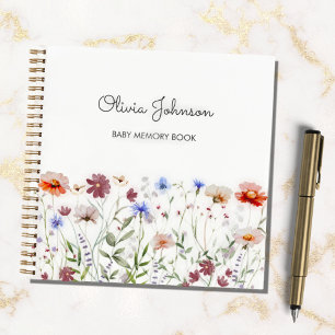 Aquarell-Farbenfrohes-Wildblumen-Baby-Erinnerungsb Notizbuch