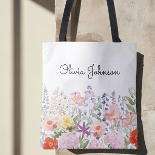 Aquarell Farbige Blumen Florale Personalisierte Tasche