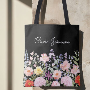 Aquarell Farbige Blumen Florale Personalisierte Tasche