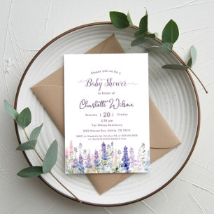 Aquarell Farbige Lupinen-Blumen Baby Shower Einladung