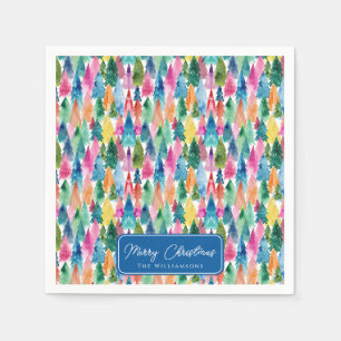 Aquarell-Farbige-Regenbogen-Weihnachtsbäume Serviette