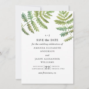 Aquarell-Farn. Waldgrün-Foliage-Hochzeit Save The Date