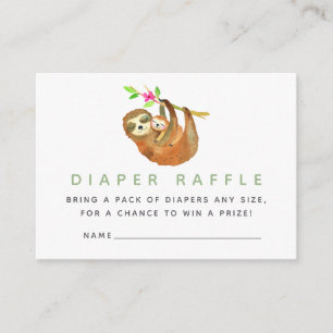 Aquarell-Faultier-Themen-Baby-Shower-Windel-Raffle Begleitkarte