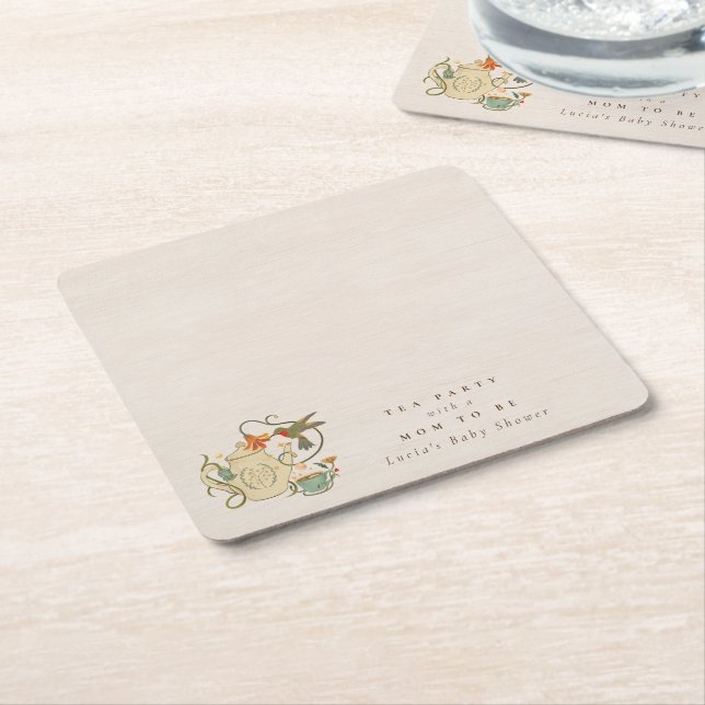 Aquarell Fecore Blumenkohl Tee Party Kinderdusche Rechteckiger Pappuntersetzer (angewinkelt)