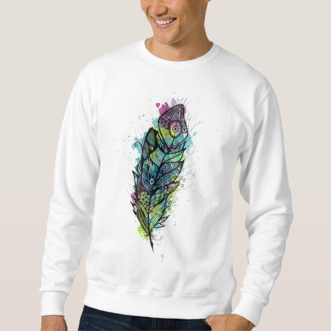 Aquarell-Feder-Tätowierung Sweatshirt (Vorderseite)