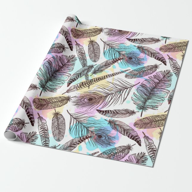 Aquarell-Federn Geschenkpapier (Ungerollt)