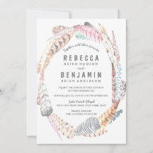 Aquarell-Federn Rustikale Boho-Hochzeitseinladung