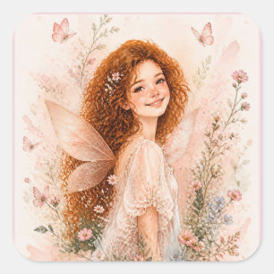Aquarell-Feengirl-Aufkleber Quadratischer Aufkleber
