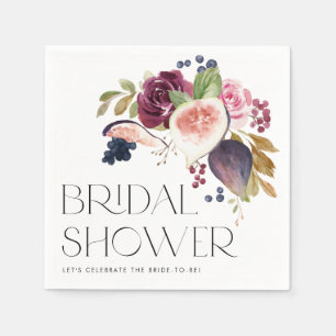 Aquarell-Feigen und burgunderrote Blumen-Brautpart Serviette