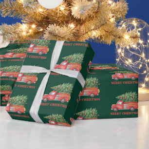 Aquarell-Feuerwehrmann-Weihnachten-Feuerwehrauto Geschenkpapier