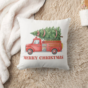 Aquarell Feuerwehrmann Weihnachten Feuerwehrauto Kissen