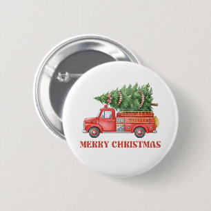 Aquarell Feuerwehrmann Weihnachten Feuerwehrwagen  Button