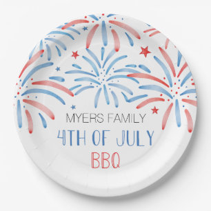 Aquarell-Feuerwerk-Vierte-Juli-Party-Papier Pl Pappteller