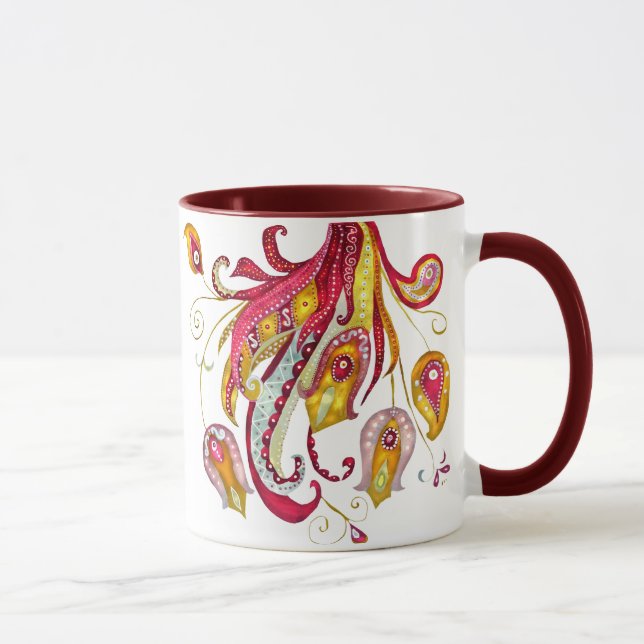 Aquarell Firebird Feathers Red Phoenix Bird Tasse (Rechts)